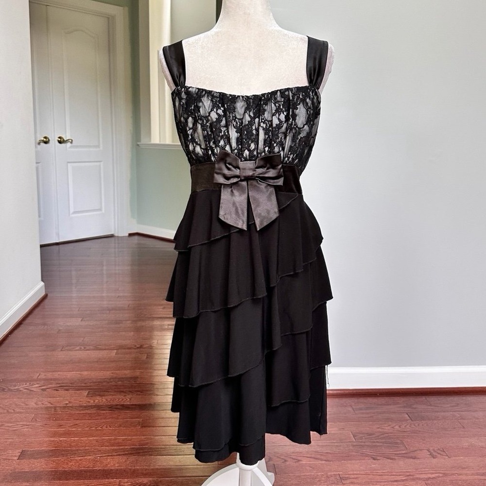 Taboo Black Tiered Layered Ruffle Tie Back Cocktail Dress Size 3X